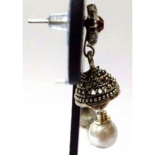 TINY Silver Oxidized Earrings Jhumka Jhumki Jewelry Bollywood Drop Dangle EA196
